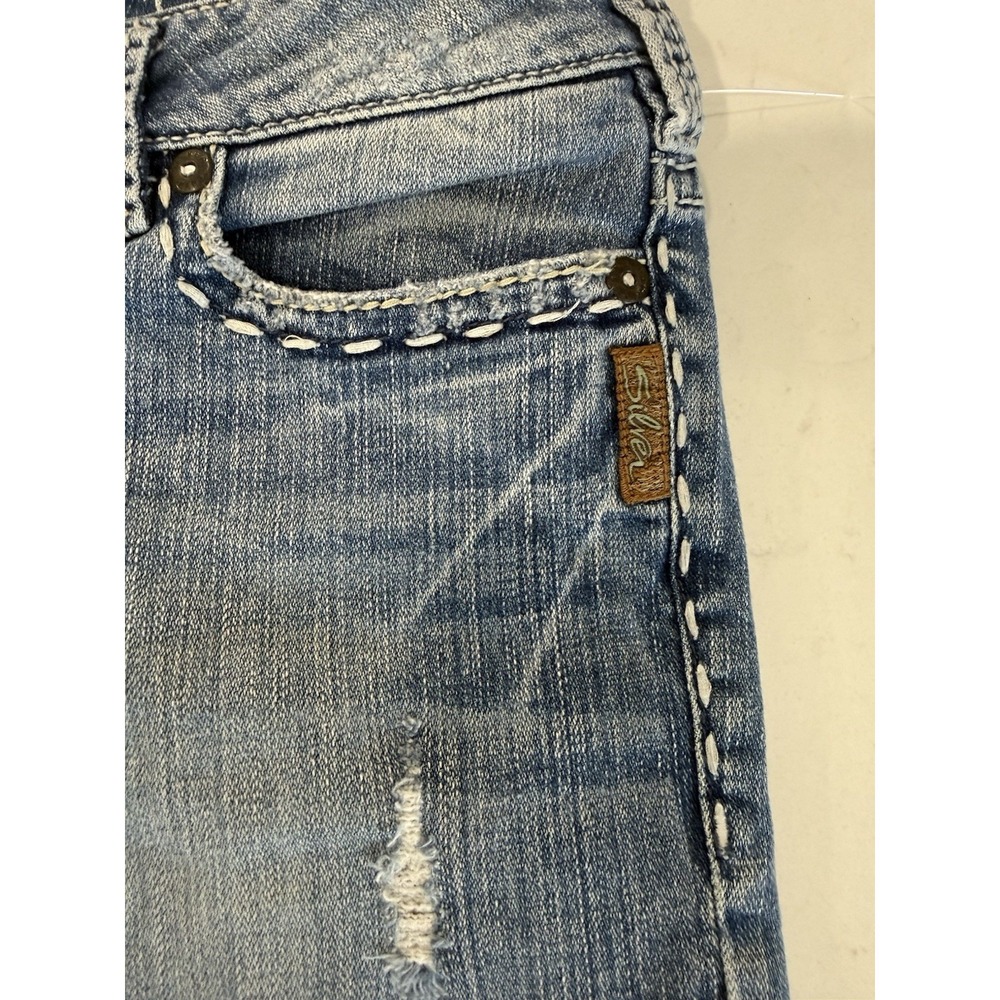 Silver Jeans Womens lightly Distressed Tuesday 20" Bootcut 30x33 White Stitch - Picture 4 of 10